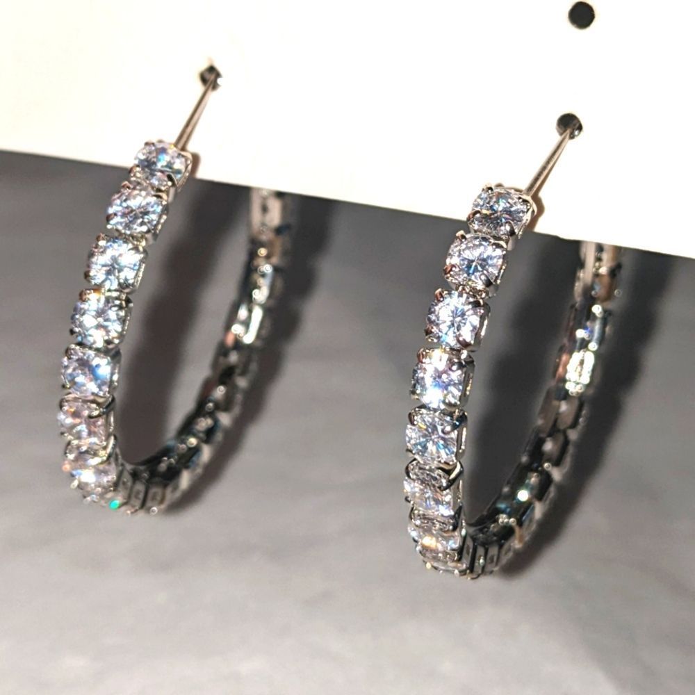 Silver Cubic Zirconia Hoop Earrings